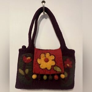 Rising Tide Felted Wool Burgundy Multicolor Boho Women’s Purse Handbag Nepal
